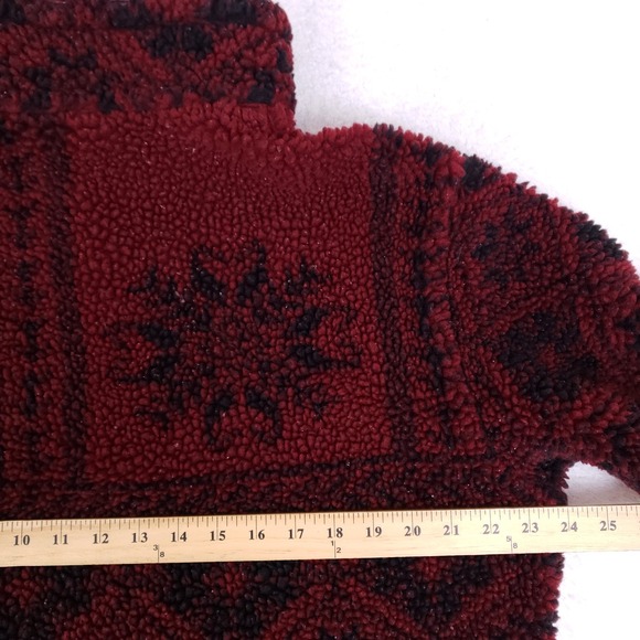 Vintage Woolrich Women's Sherpa Fleece Pullover Large Burgundy Fair Isle Pattern - Picture 9 of 10